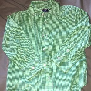 Little boys green plaid button-down dress shirt